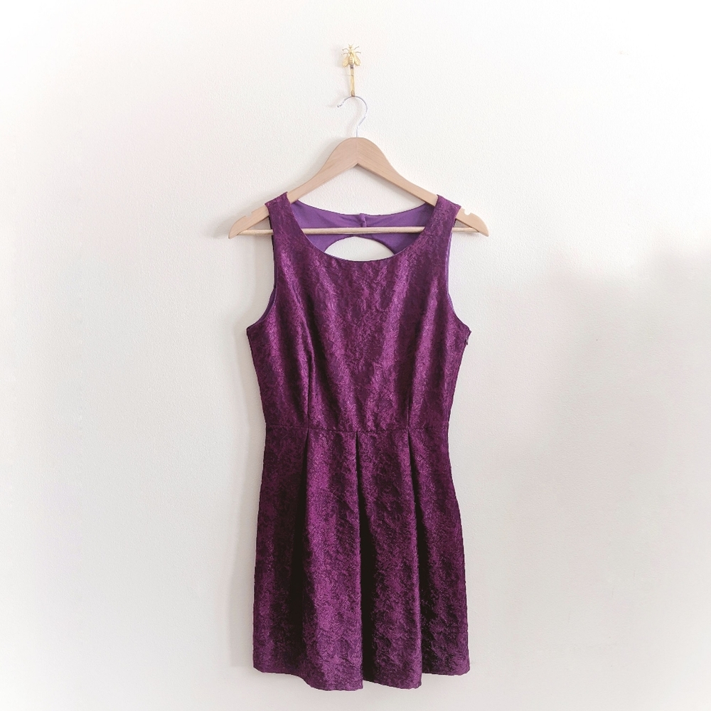 Pink Owl Brocade Mini Dress with Keyhole Back Sz S